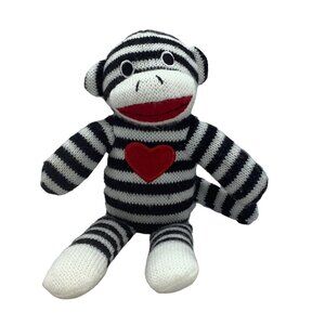 Dan Dee Sock Monkey Plush Stuffed Animal Black White Stripes Red Heart 9.5"